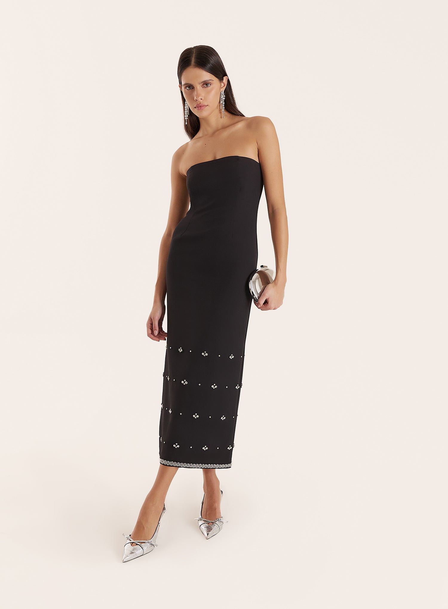 Black Embellished Bandeau Midaxi Dress